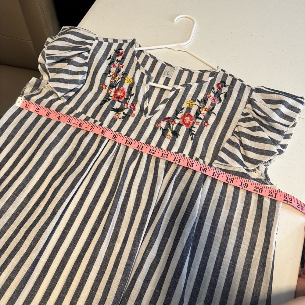 Striped Ruffle Sleeve Top with Floral Embroidery - Picture 6 of 7